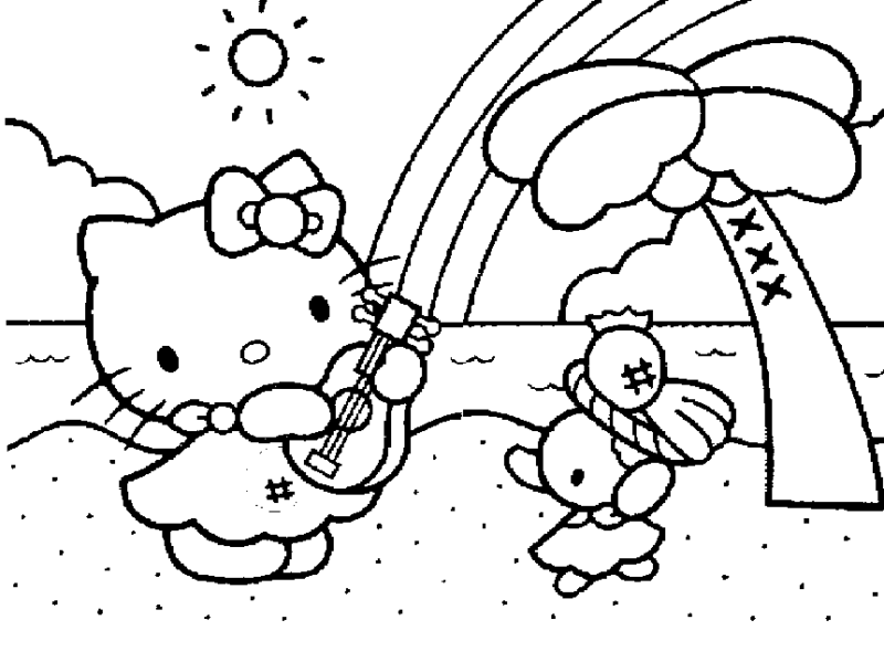 Hello Kitty na Escola - Desenhos para Colorir a Hello Kitty